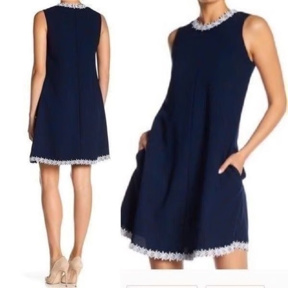 Nanette Lepore Navy Dress with White Lace Accents